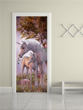 200x77cm 3d Unicorn Pvc Selvklebende Dørveggklistremerke Stue Veggmaleri Dekor