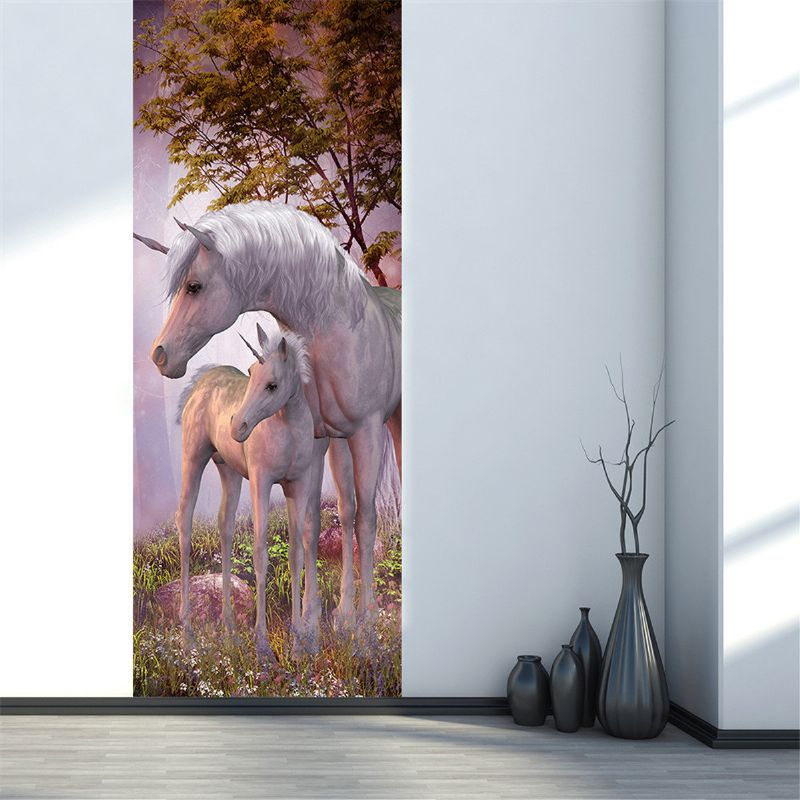 200x77cm 3d Unicorn Pvc Selvklebende Dørveggklistremerke Stue Veggmaleri Dekor