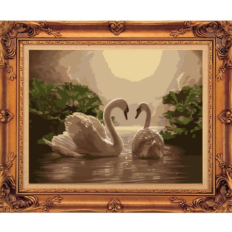 20x16 Tommer Diy Paint By Number Kit Digital Oljemaling Canvas Romantic Double Swan