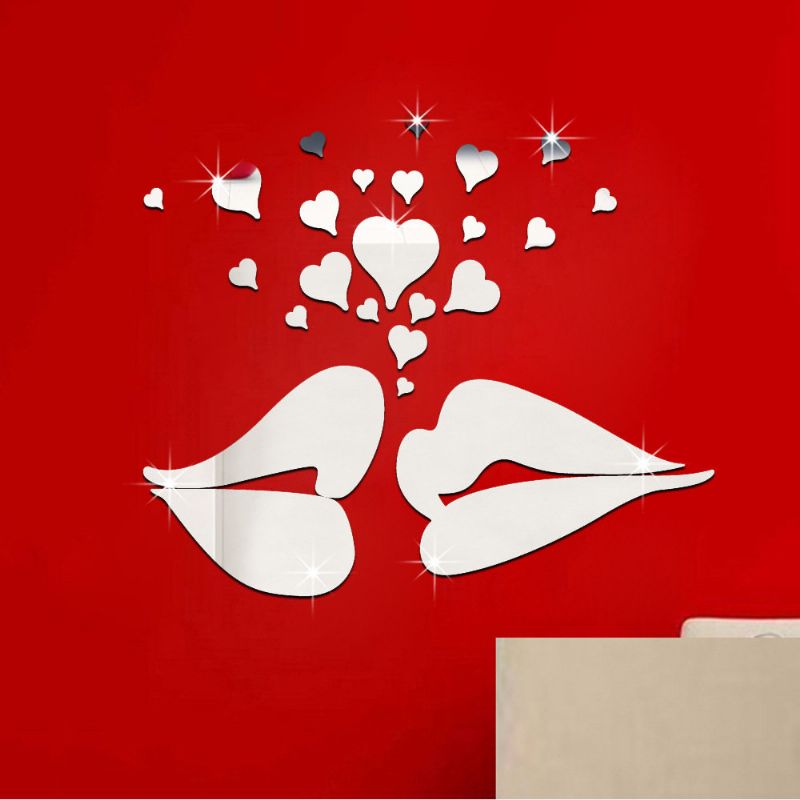 26 Stk 3d Lip Kiss Shape Med Hearts Love Mirror Wall Stickers