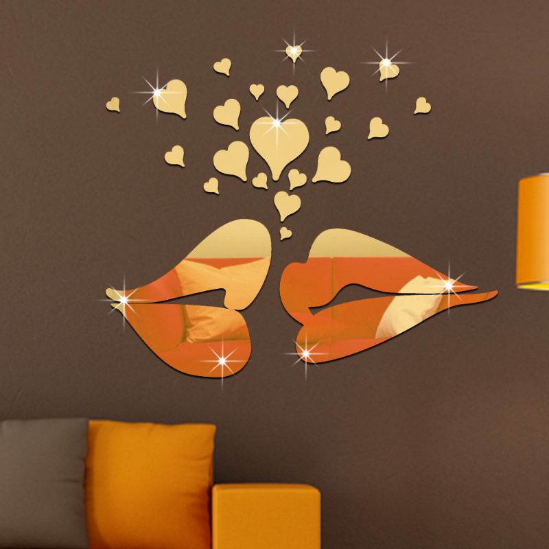 26 Stk 3d Lip Kiss Shape Med Hearts Love Mirror Wall Stickers