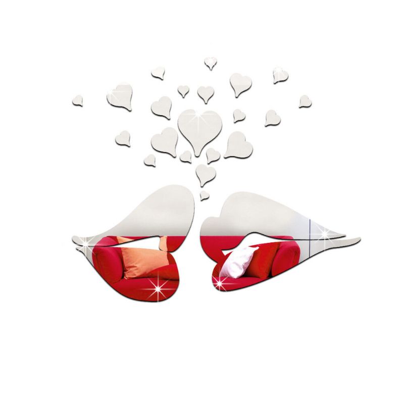 26 Stk 3d Lip Kiss Shape Med Hearts Love Mirror Wall Stickers