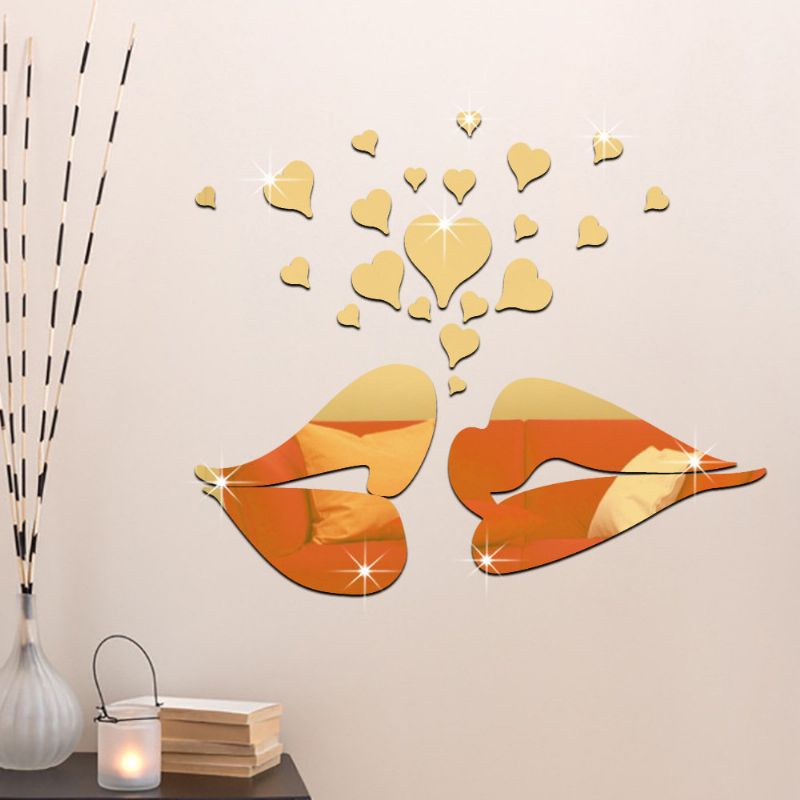 26 Stk 3d Lip Kiss Shape Med Hearts Love Mirror Wall Stickers