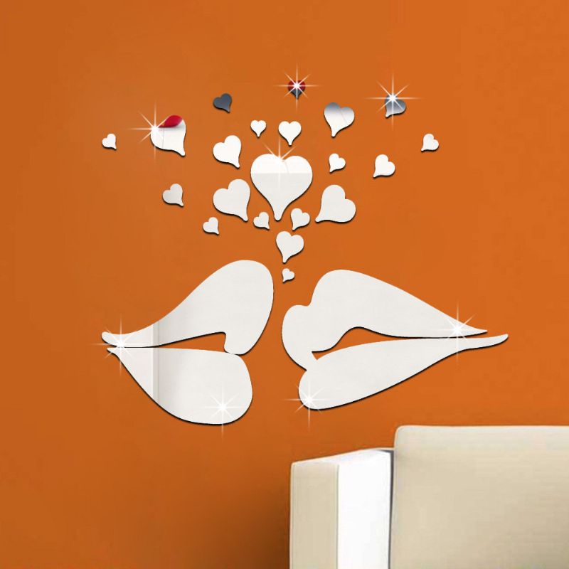 26 Stk 3d Lip Kiss Shape Med Hearts Love Mirror Wall Stickers