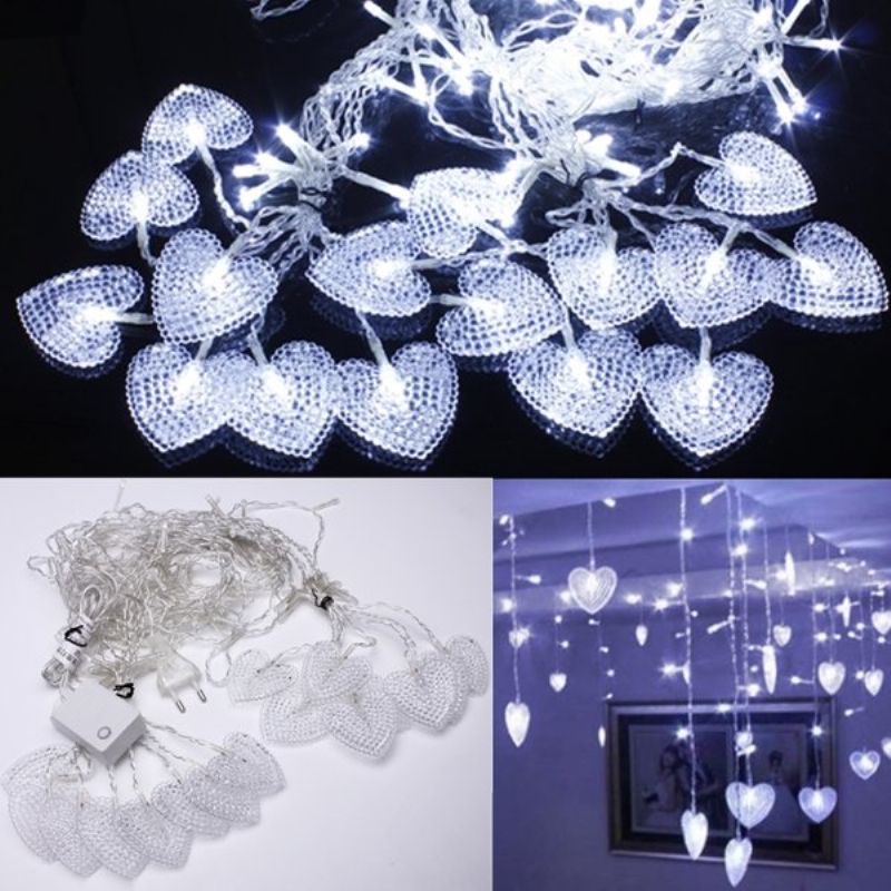 2m Hvit 16 Hjerter 104 Led-streng Fe-ferielys For Party Xmas Vegglampe Home Deco