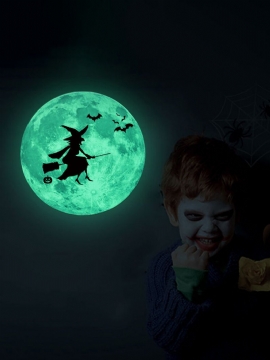 30 cm Lysende Måne Veggklistremerker Halloween Flaggermus Heks Slott Glødende Dekor Klistremerker