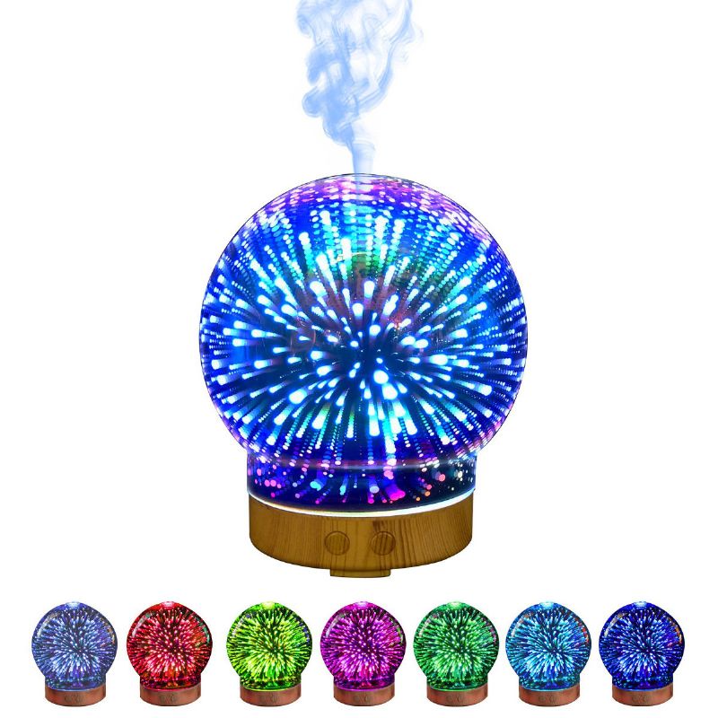 3d Fireworks Glass Aromaterapi Diffuser 100ml Cool Mist Luftfukter Fargeskiftende Lys Natt