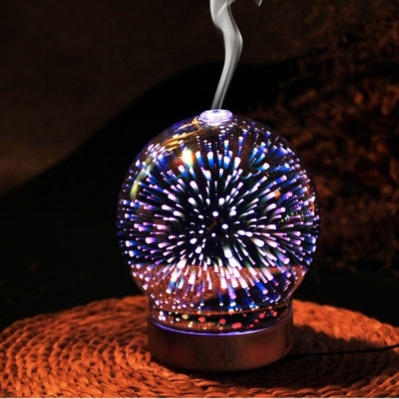 3d Fireworks Glass Aromaterapi Diffuser 100ml Cool Mist Luftfukter Fargeskiftende Lys Natt