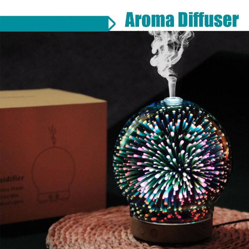 3d Fireworks Glass Aromaterapi Diffuser 100ml Cool Mist Luftfukter Fargeskiftende Lys Natt