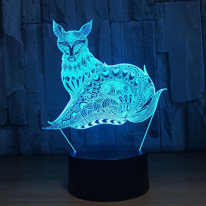 3d Fox Nattlys Bord Skrivebord Optisk Illusjon Lamper 7 Fargeskiftende Lys Led Bordlampe