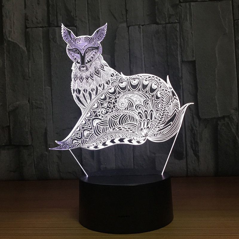 3d Fox Nattlys Bord Skrivebord Optisk Illusjon Lamper 7 Fargeskiftende Lys Led Bordlampe