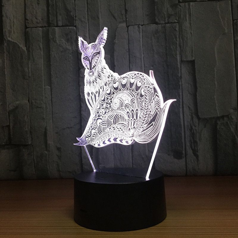 3d Fox Nattlys Bord Skrivebord Optisk Illusjon Lamper 7 Fargeskiftende Lys Led Bordlampe