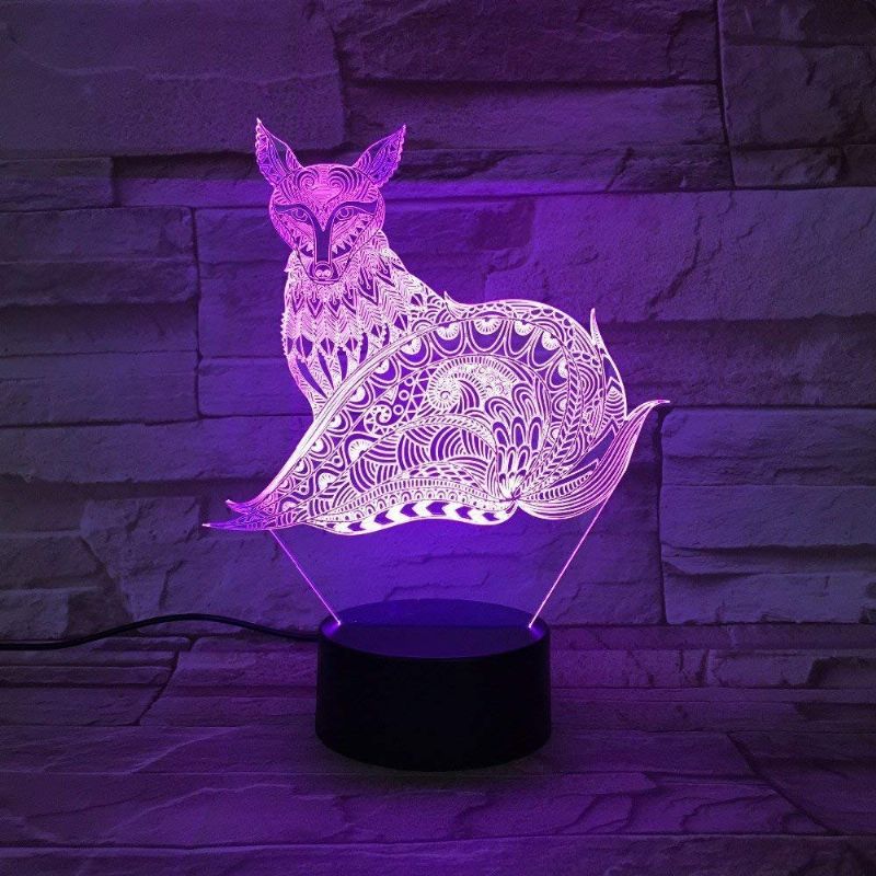 3d Fox Nattlys Bord Skrivebord Optisk Illusjon Lamper 7 Fargeskiftende Lys Led Bordlampe