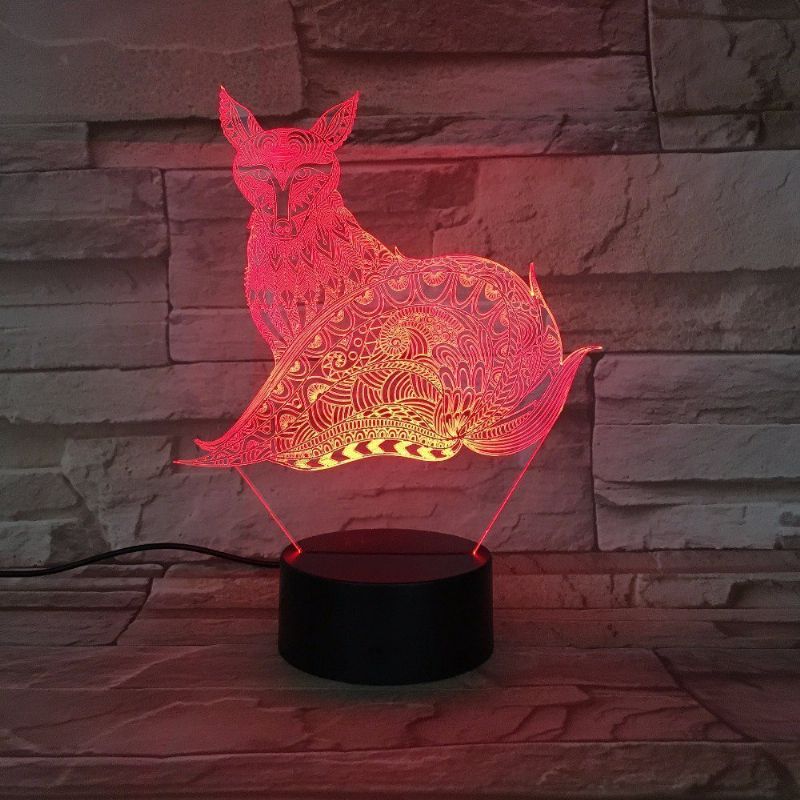 3d Fox Nattlys Bord Skrivebord Optisk Illusjon Lamper 7 Fargeskiftende Lys Led Bordlampe