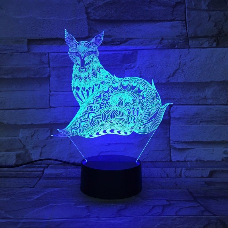 3d Fox Nattlys Bord Skrivebord Optisk Illusjon Lamper 7 Fargeskiftende Lys Led Bordlampe