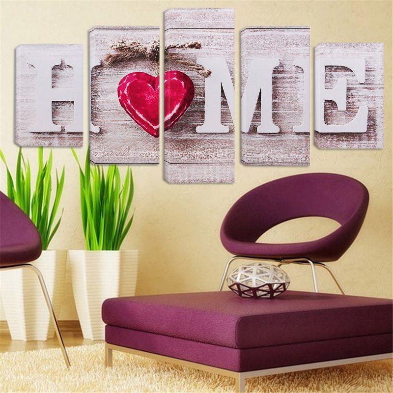 5 Stk Love Home Lerretsmaling Veggkunst Soverom Stue Hjemmeinnredning Uinnrammet