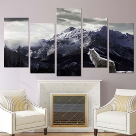 5 Stk Snow Mountain Plateau Wolf Uinnrammede Lerretsbilder Maleri Wall Art Home Decor