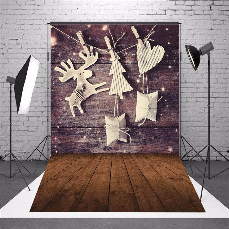 5 X 7 Ft Juletema Julegave Elk Wood Board Foto Vinyl Bakgrunn