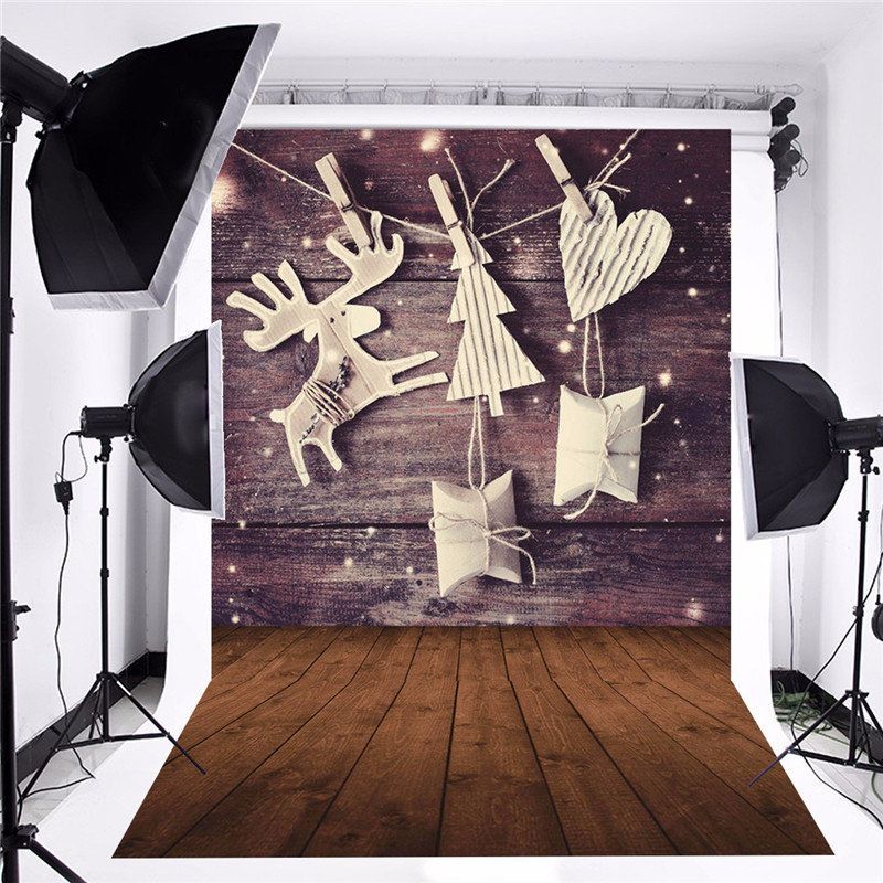 5 X 7 Ft Juletema Julegave Elk Wood Board Foto Vinyl Bakgrunn