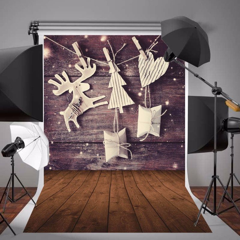 5 X 7 Ft Juletema Julegave Elk Wood Board Foto Vinyl Bakgrunn