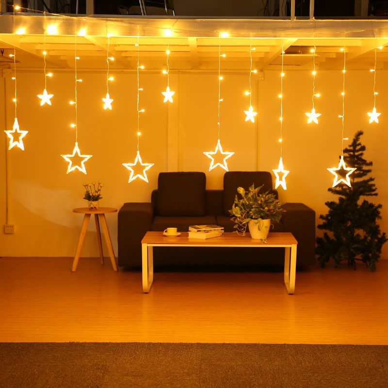 5m 138leds Christmas Fairy Lights Festoon Led String Star Garland Vindugardin Innendørs Dekorasjon Halloween Fest Bryllupsbelysning