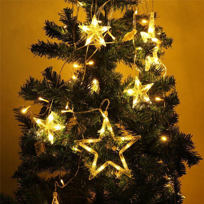 5m 138leds Christmas Fairy Lights Festoon Led String Star Garland Vindugardin Innendørs Dekorasjon Halloween Fest Bryllupsbelysning