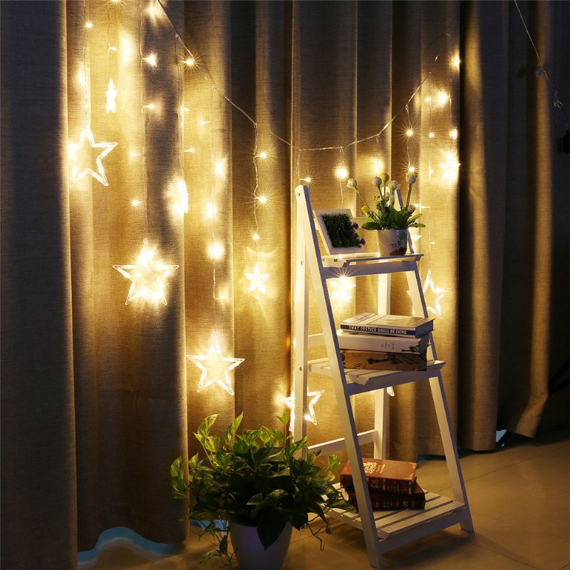 5m 138leds Christmas Fairy Lights Festoon Led String Star Garland Vindugardin Innendørs Dekorasjon Halloween Fest Bryllupsbelysning