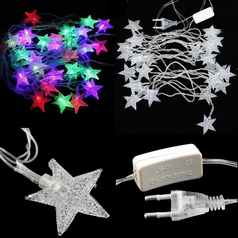 5m 28 Led Pentagram String Fairy Light Flerfarget Bryllupsfest Hjemmeinnredning 220v