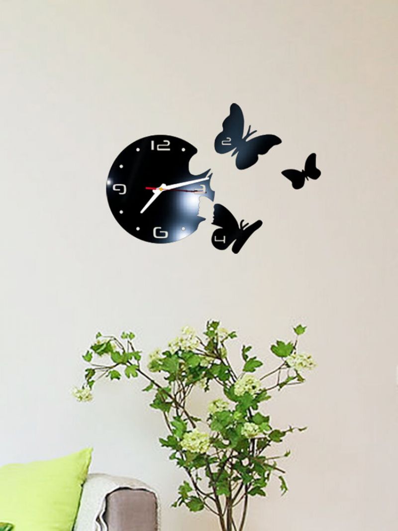 Akryl Speil Klistremerker Veggklokke Moderne Design Fairy Butterfly 3d Diy Duvar Saati Klokker For Jente Gave Stue Hjem Innredning