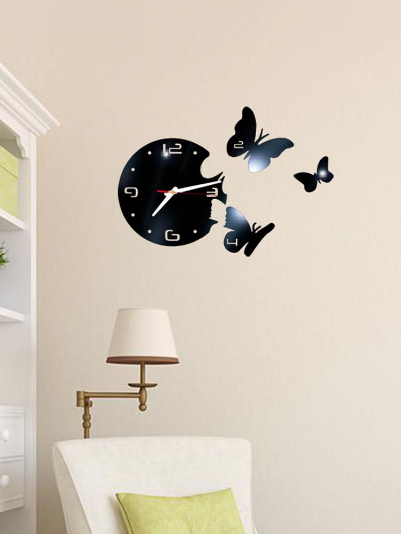 Akryl Speil Klistremerker Veggklokke Moderne Design Fairy Butterfly 3d Diy Duvar Saati Klokker For Jente Gave Stue Hjem Innredning