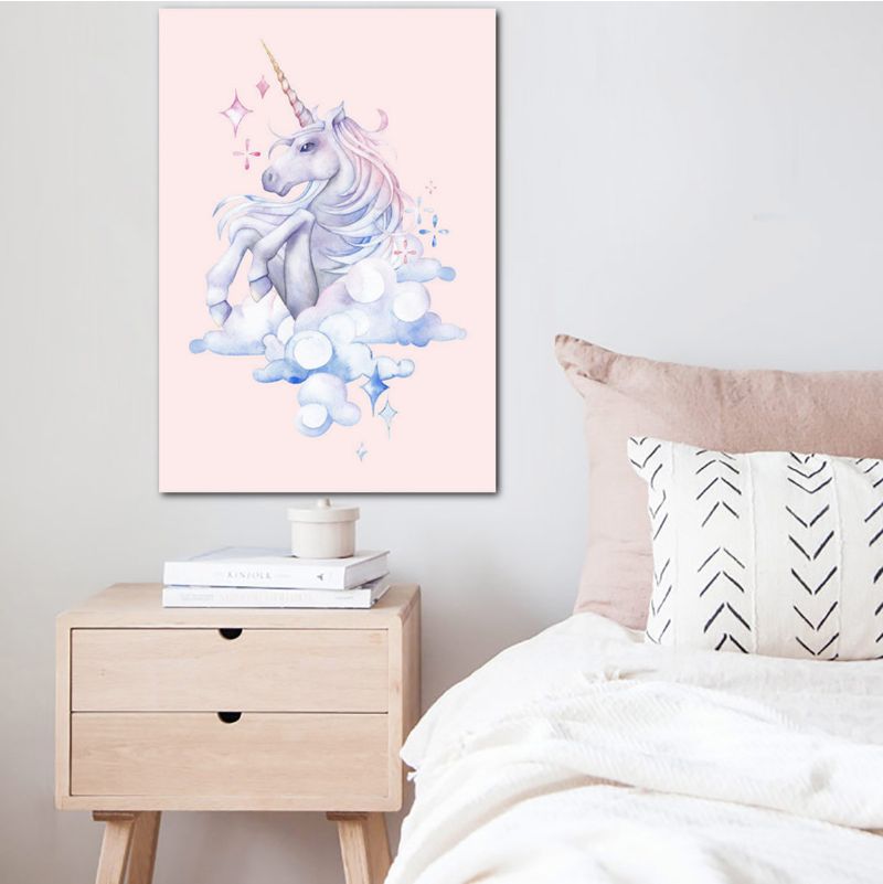 Akvarell Flamingo Unicorn Lerret Veggkunst Plakatutskrifter Barnerom Dekorasjon