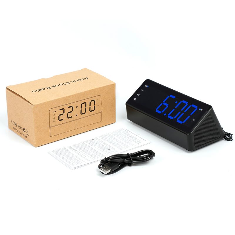 Alarmklokkeradio 1.2 Tommers Led-skjerm Fm Musikk Sleep Timer Snooze 2 Usb Lading Smarttelefon Strømforsyning Klokkeradiohøyttaler