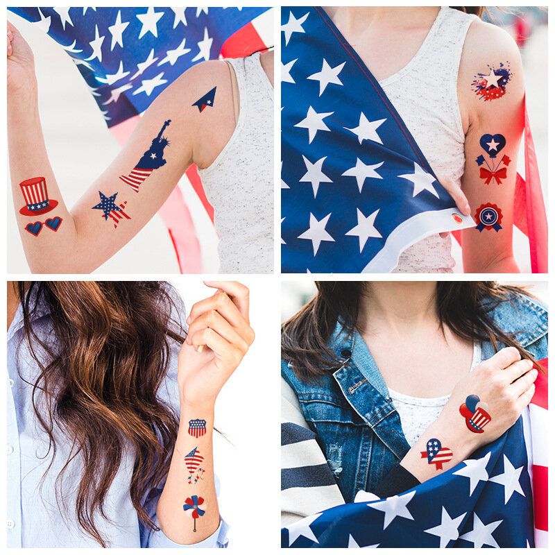 American Flag Tattoo Stickers Back Tie Knot Strømper Independence Day Party Rekvisitter Vanntette Klistremerker