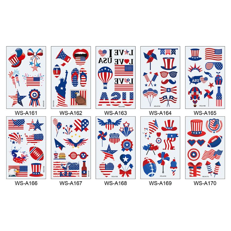 American Flag Tattoo Stickers Back Tie Knot Strømper Independence Day Party Rekvisitter Vanntette Klistremerker