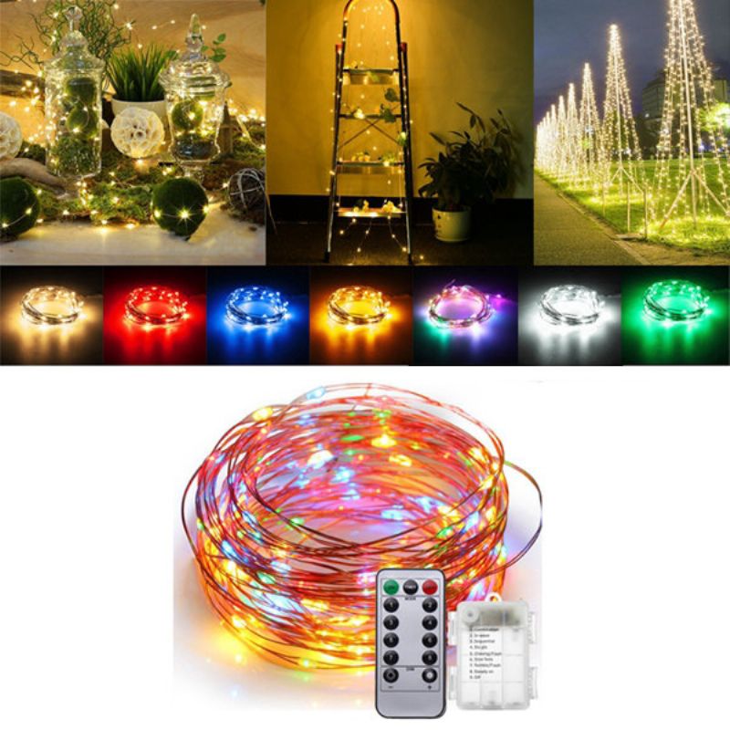 Batteridrevet 5m 50 Led Vanntett Kobbertråd Fairy String Light Christmas Fjernkontroll