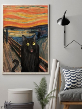 Black Cat Uinnrammet Oljemaleri Lerret Mystisk Veggkunst Stue Home Decor