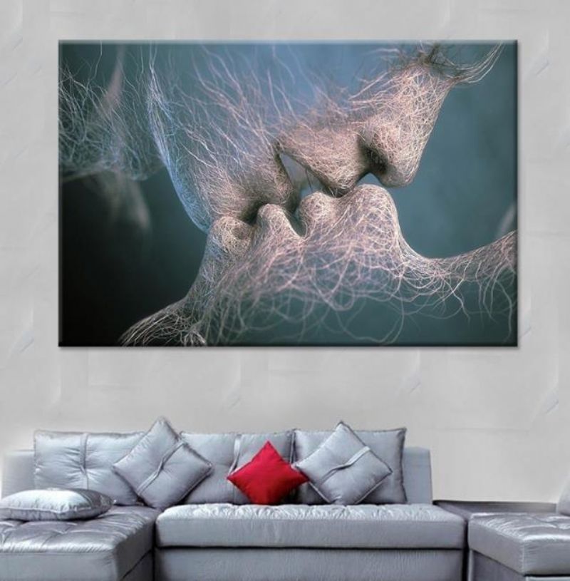 Blue Love Kiss Abstrakt Kunst Lerretsmaleri Veggkunst Bildetrykk Home Decor