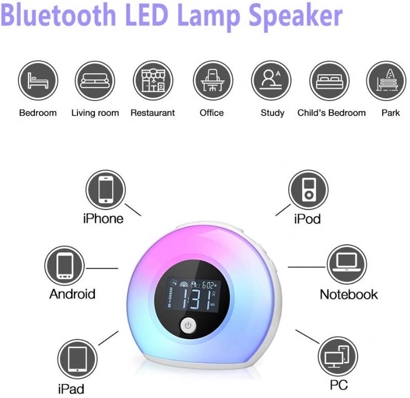 Bluetooth Dimbar Varmt Lys Og Fargerikt Lys Bordlampe Vekkerklokke Musikkspiller