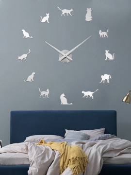 Cat Diy Tredimensjonalt Veggklistremerke Veggklokke Stue Dekorasjonsklokke Nordic Simple Clock