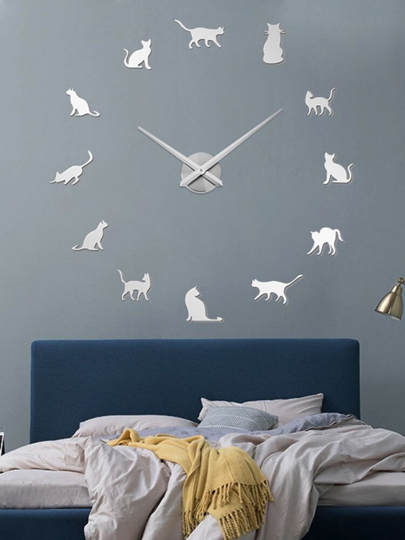 Cat Diy Tredimensjonalt Veggklistremerke Veggklokke Stue Dekorasjonsklokke Nordic Simple Clock