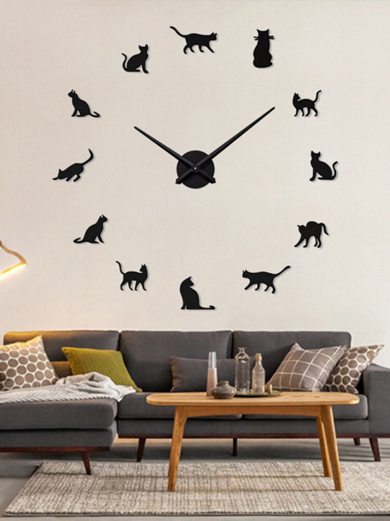 Cat Diy Tredimensjonalt Veggklistremerke Veggklokke Stue Dekorasjonsklokke Nordic Simple Clock