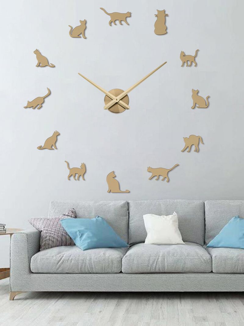 Cat Diy Tredimensjonalt Veggklistremerke Veggklokke Stue Dekorasjonsklokke Nordic Simple Clock