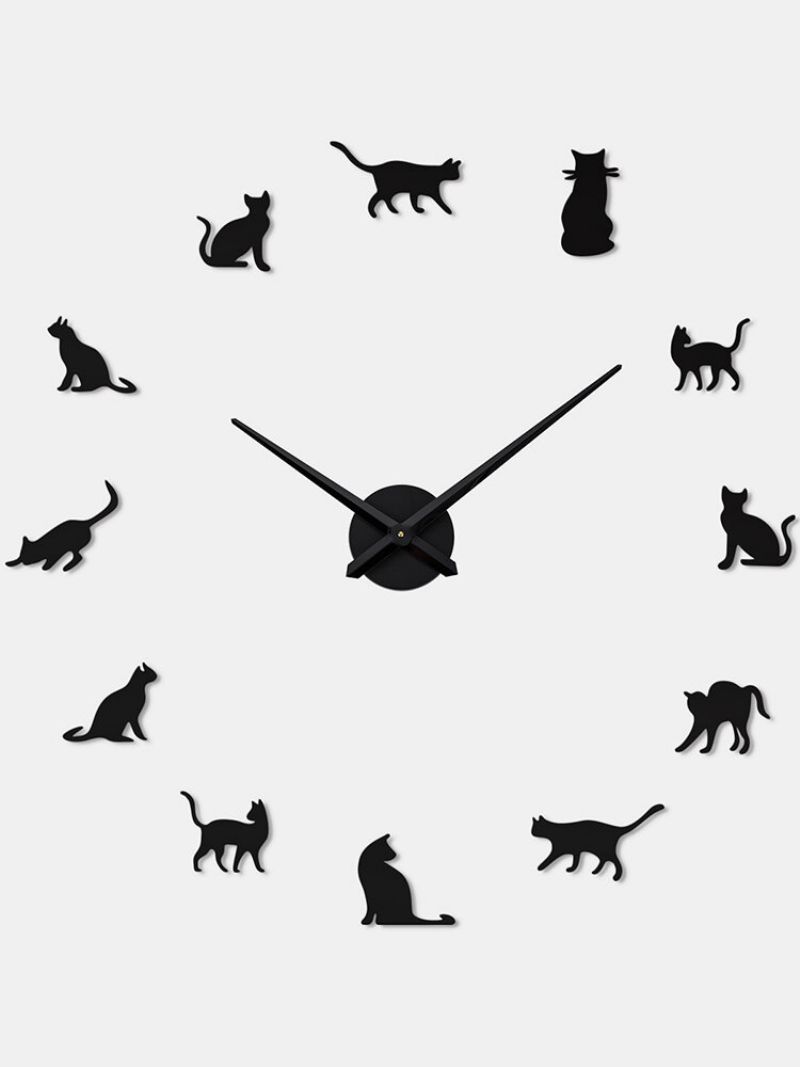 Cat Diy Tredimensjonalt Veggklistremerke Veggklokke Stue Dekorasjonsklokke Nordic Simple Clock