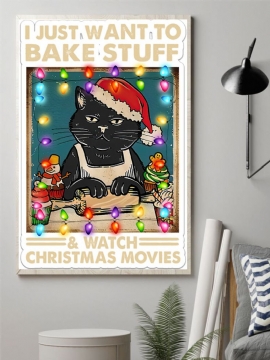 Christmas Black Cat Mønster Uinnrammet Oljemaleri Lerret Vegg Art Stue Home Decor