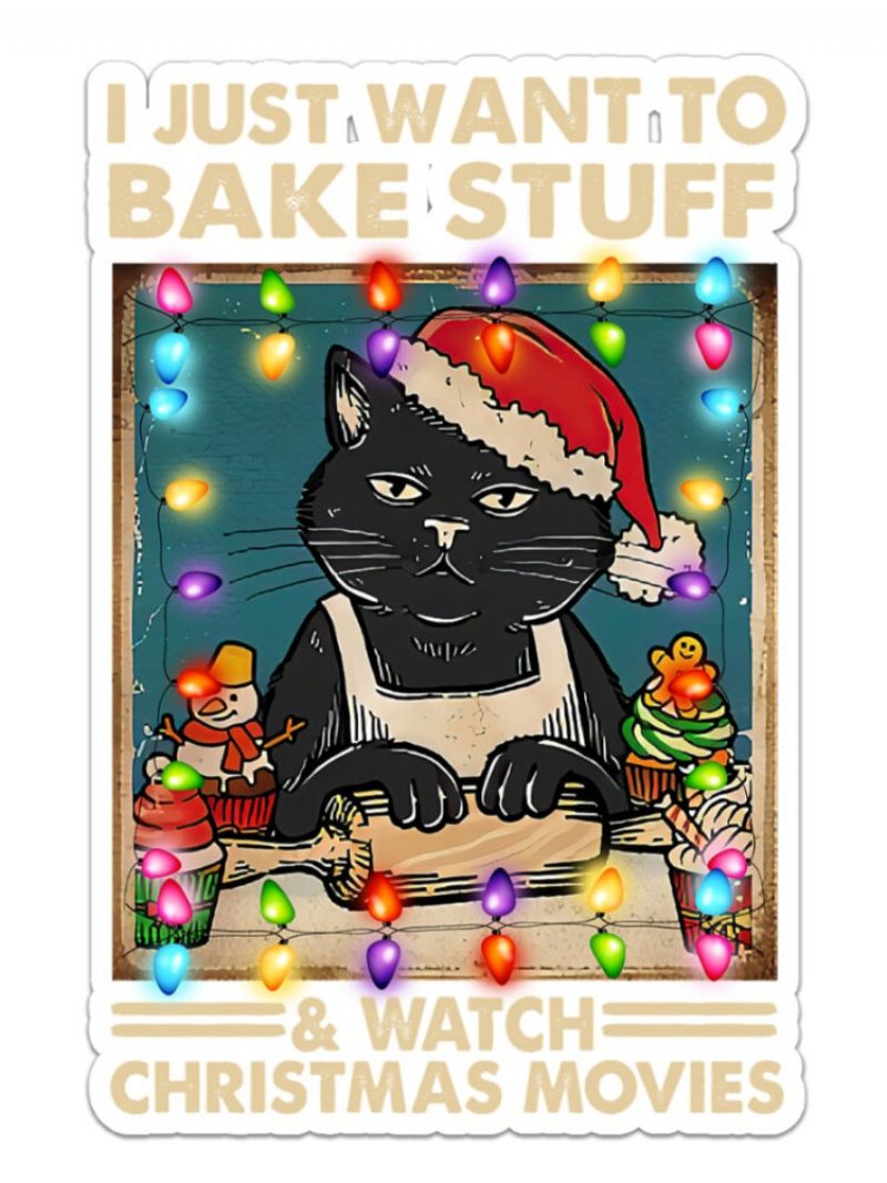 Christmas Black Cat Mønster Uinnrammet Oljemaleri Lerret Vegg Art Stue Home Decor