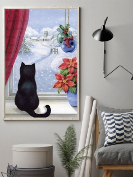 Christmas Snowing Cats Lerretsmaleri Uinnrammet Veggkunst Lerret Stue Home Decor