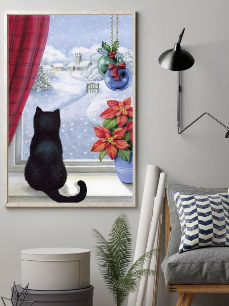 Christmas Snowing Cats Lerretsmaleri Uinnrammet Veggkunst Lerret Stue Home Decor