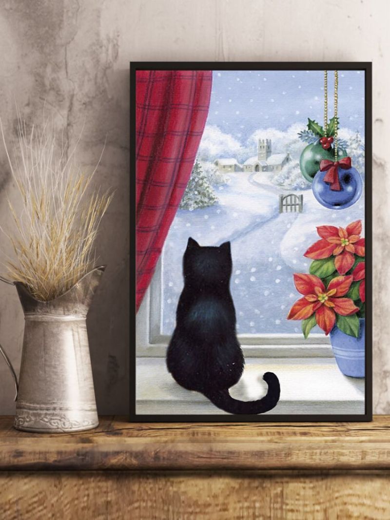 Christmas Snowing Cats Lerretsmaleri Uinnrammet Veggkunst Lerret Stue Home Decor