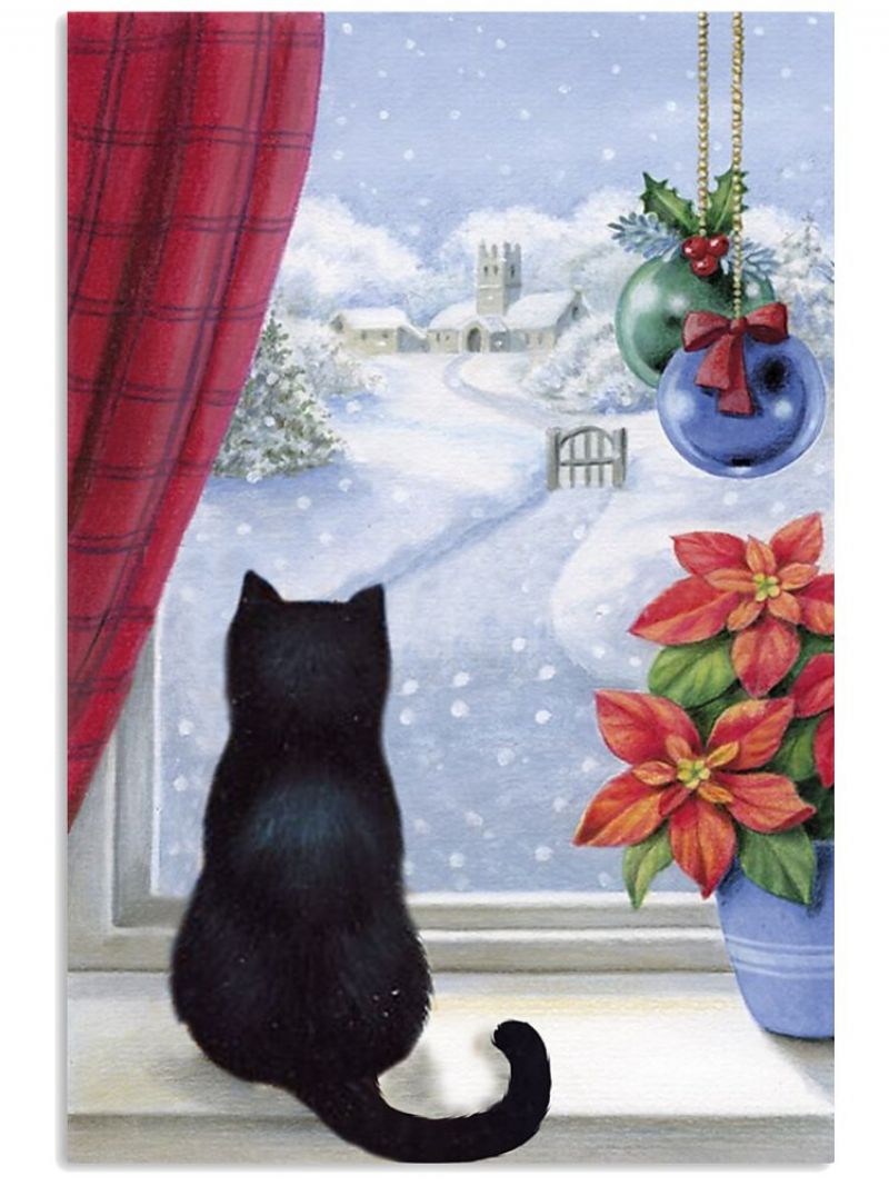 Christmas Snowing Cats Lerretsmaleri Uinnrammet Veggkunst Lerret Stue Home Decor