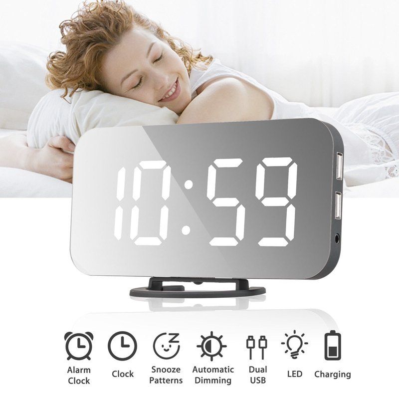 Creative Alarm Clock Led Display Elektronisk Snooze Digital Backlight Mute Mirror